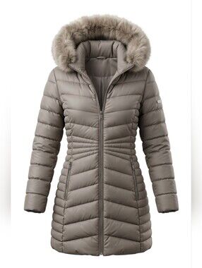 Slate Laundry Coat by Shelli Segal Los Angeles w/ removable faux fur hood